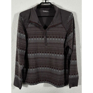 Kavu Pullover Womens XL Brown Geometric Sweater Jacket Polyester Blend